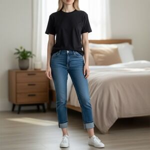 NYDJ Dayla New With $98 Tag Wide Cuff Capri Jeans Women's Size 8 Blue Denim